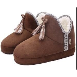 GPOS Women's Comfy House Slipper ankle Booties Cotton Quilted Warm Brown Sz 7
